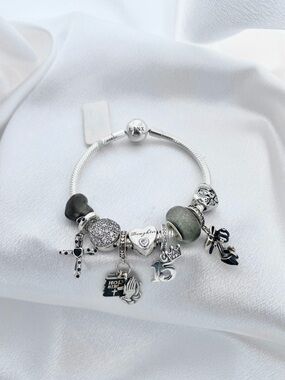 Linx Snake Chain Bracelet with Black Religious Quinceanera Themed Charms
